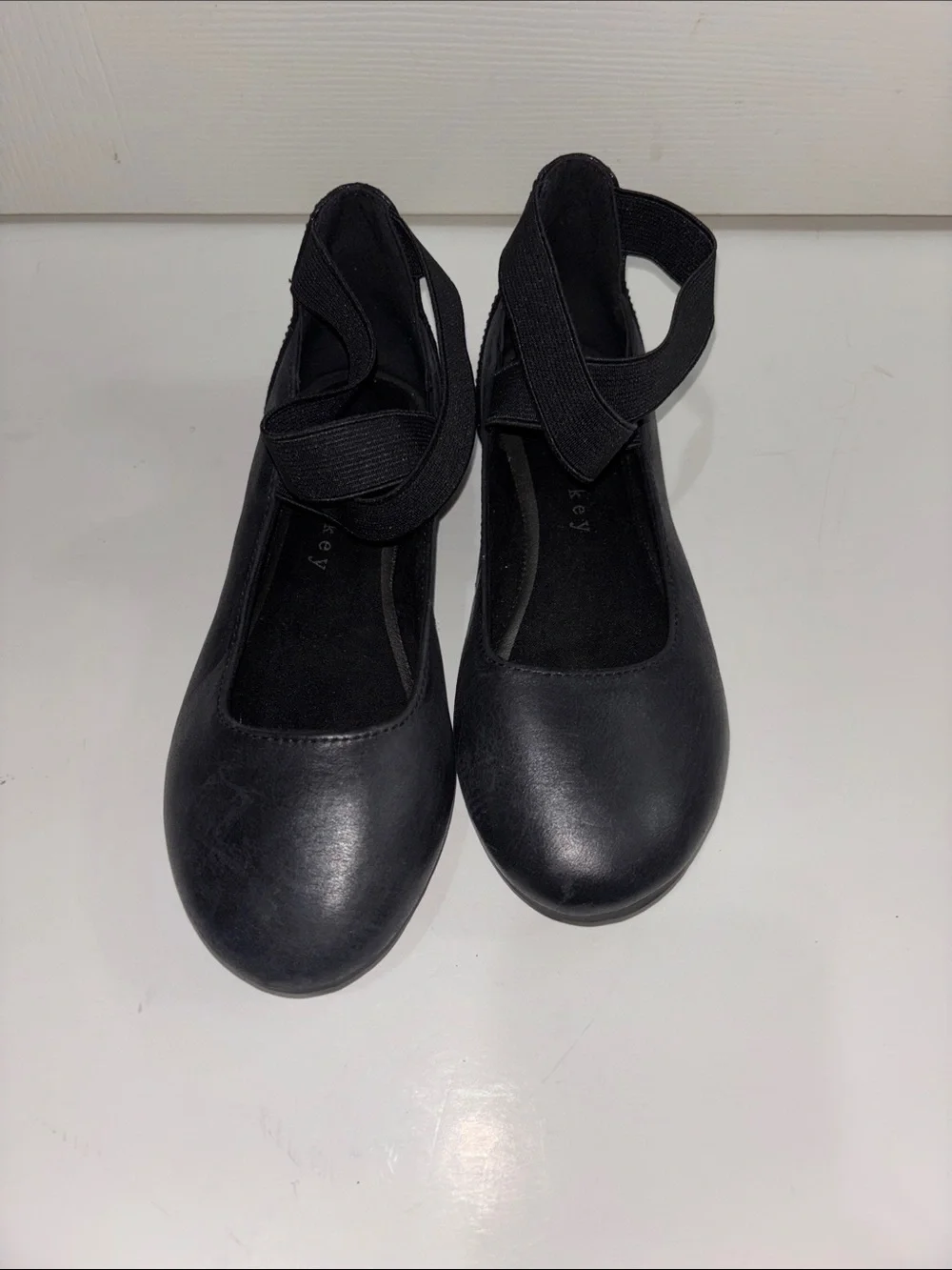 Copper Key Black Elastic Strap Girls' Dress Flats